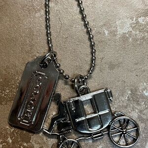Coach Silver Carriage & Tag Charm Necklace